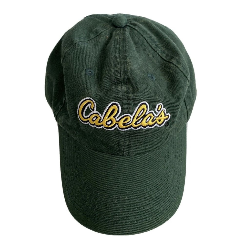 Mens Cabela's Hat Baseball Cap Green Yellow White Adjustable Strapback One Size